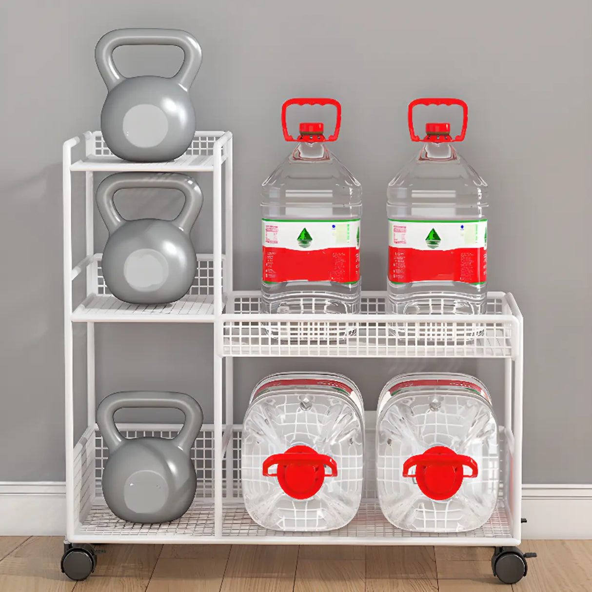 White Movable Metal Frame Utility Cart with Shelves Image - 8