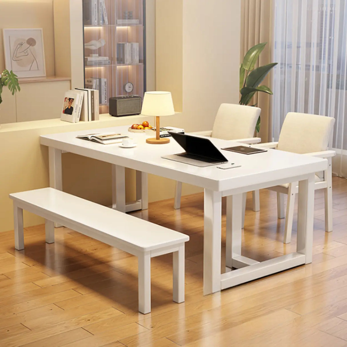 White Multi-person Standard Wooden Writing Desk Image - 1