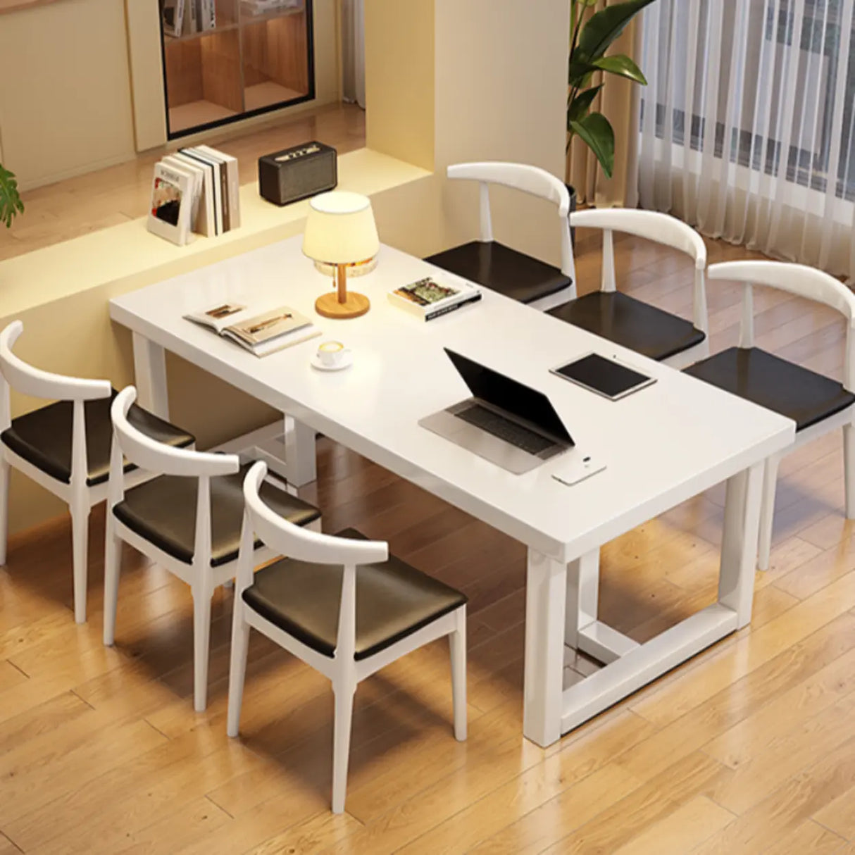 White Multi-person Standard Wooden Writing Desk Image - 4