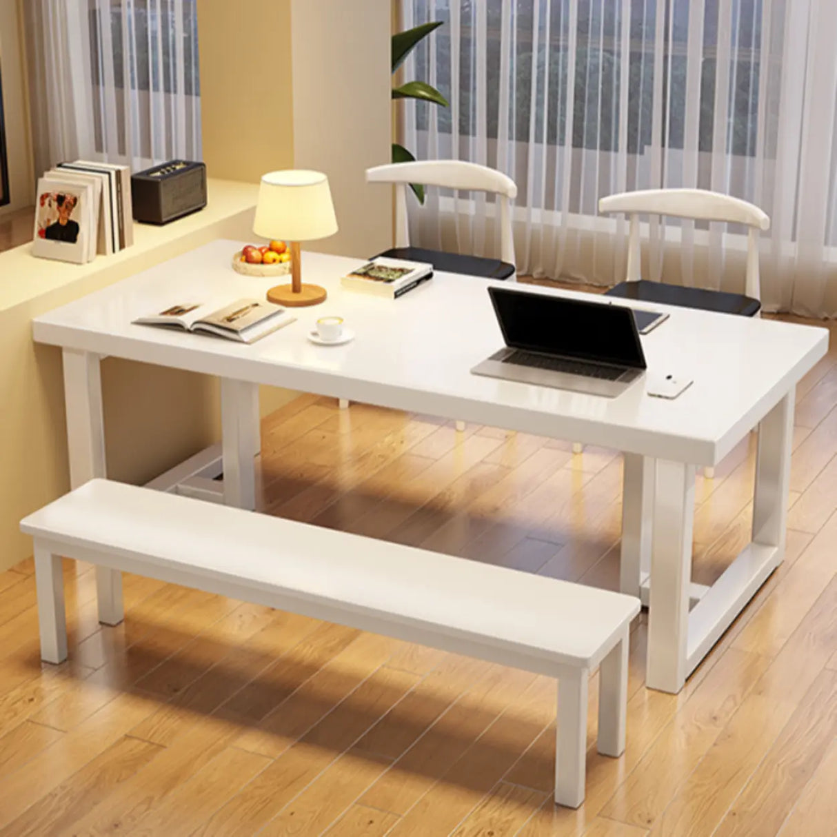 White Multi-person Standard Wooden Writing Desk Image - 6