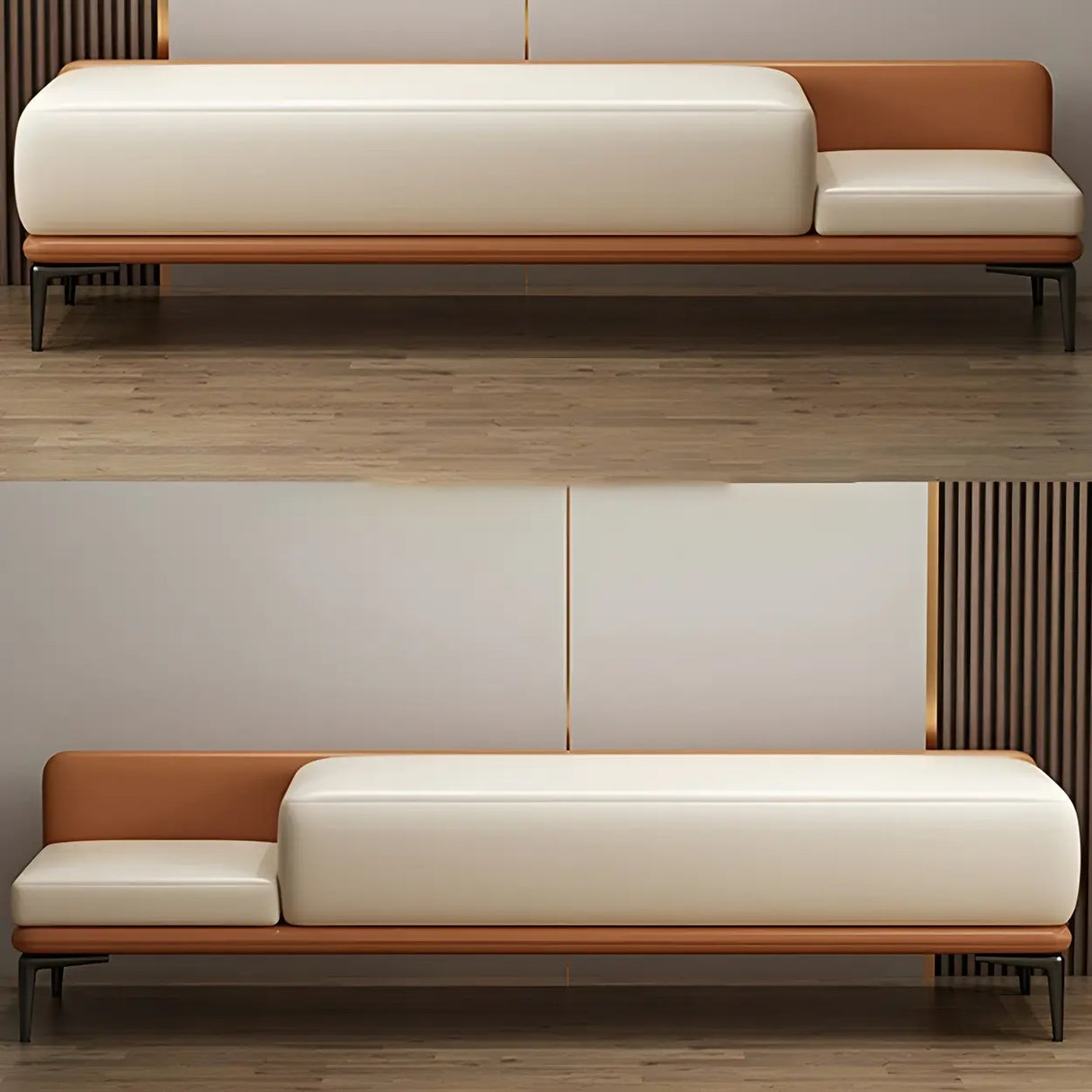 White Orange Faux Leather Upholstered Bedroom Bench Image - 11