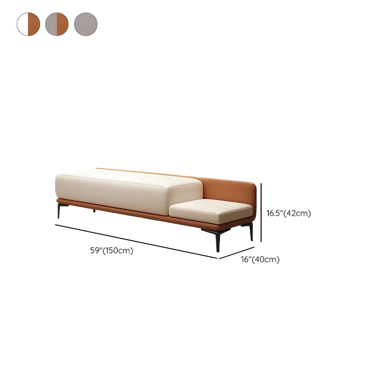 White Orange Faux Leather Upholstered Bedroom Bench Image - 14