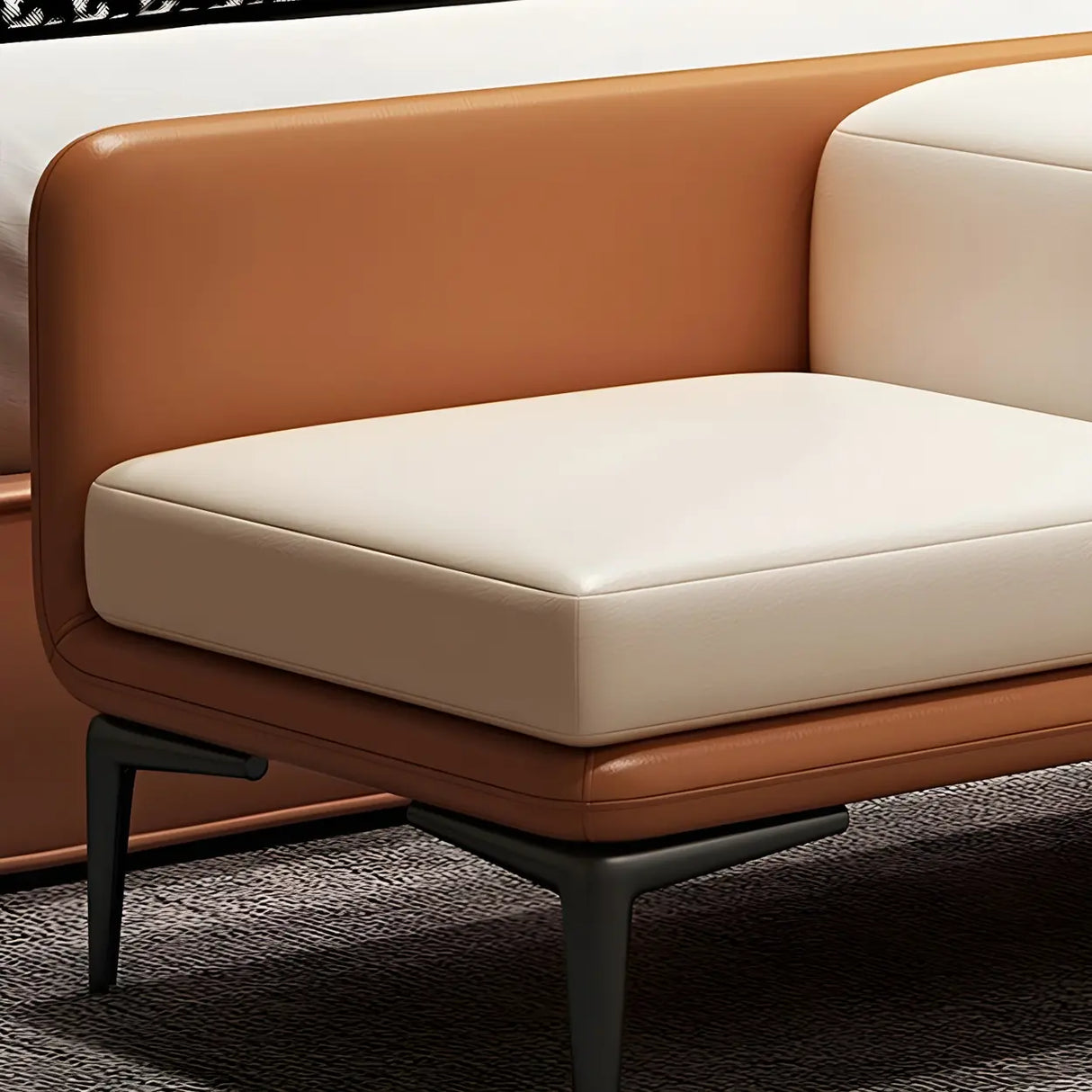 White Orange Faux Leather Upholstered Bedroom Bench Image - 7
