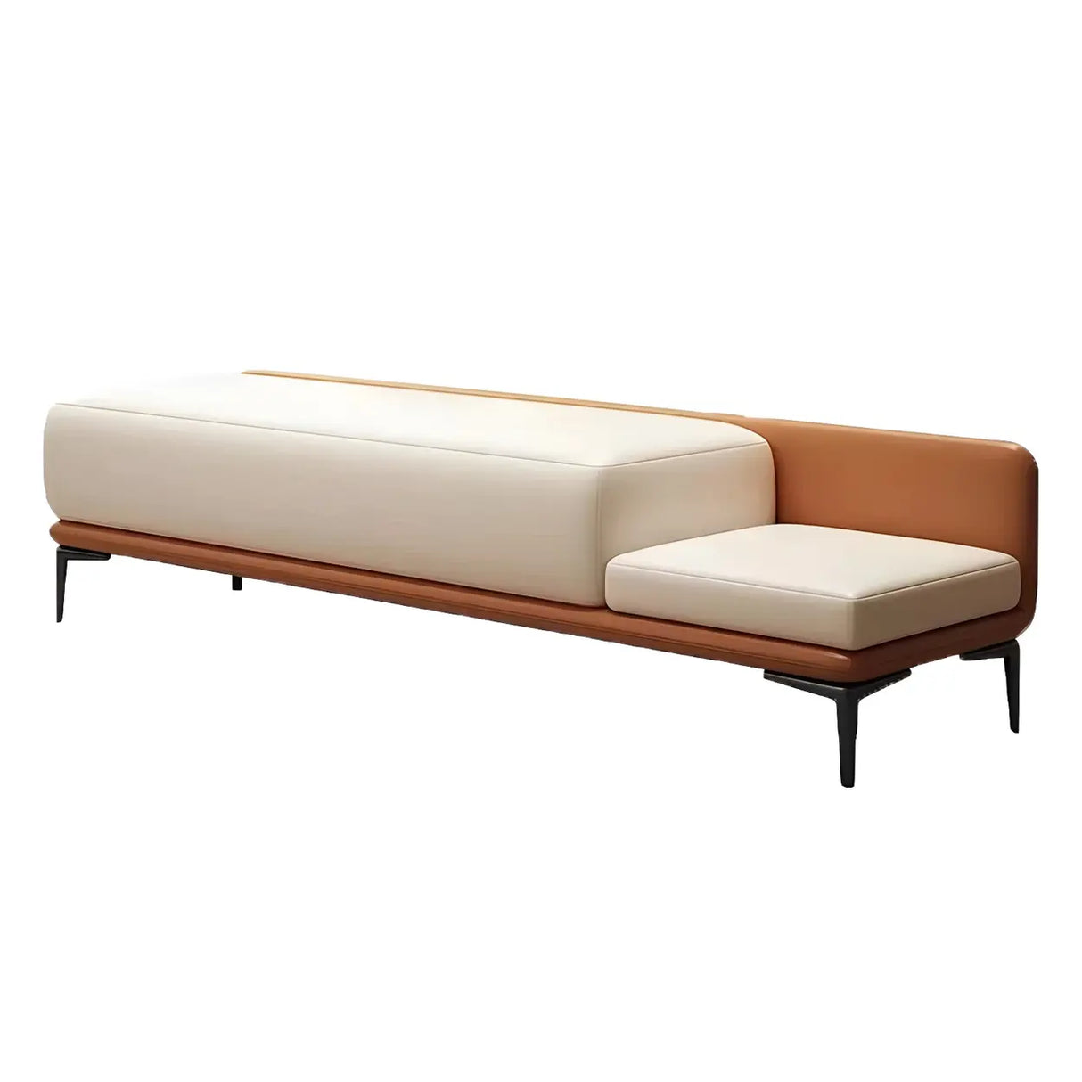 White Orange Faux Leather Upholstered Bedroom Bench Image - 8