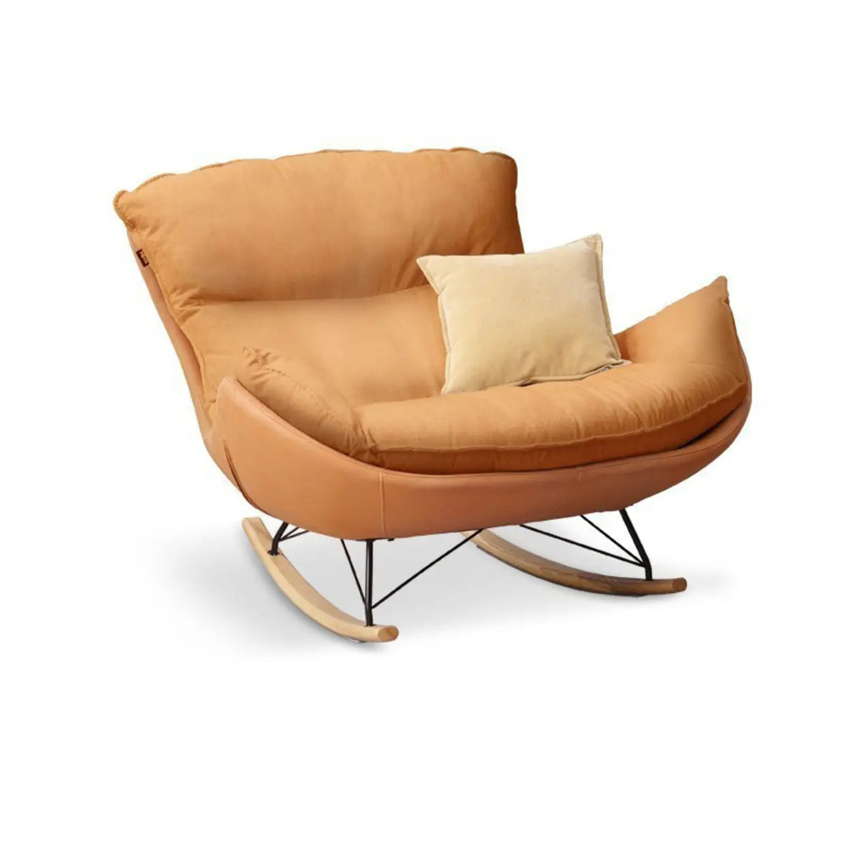 White Orange Scratch Resistant Upholstered Rocking Chair Image - 12