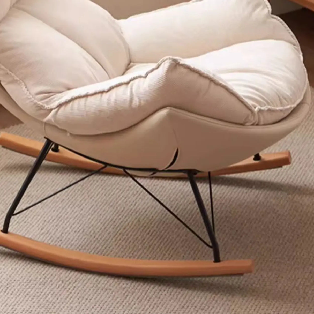 White Orange Scratch Resistant Upholstered Rocking Chair Image - 15