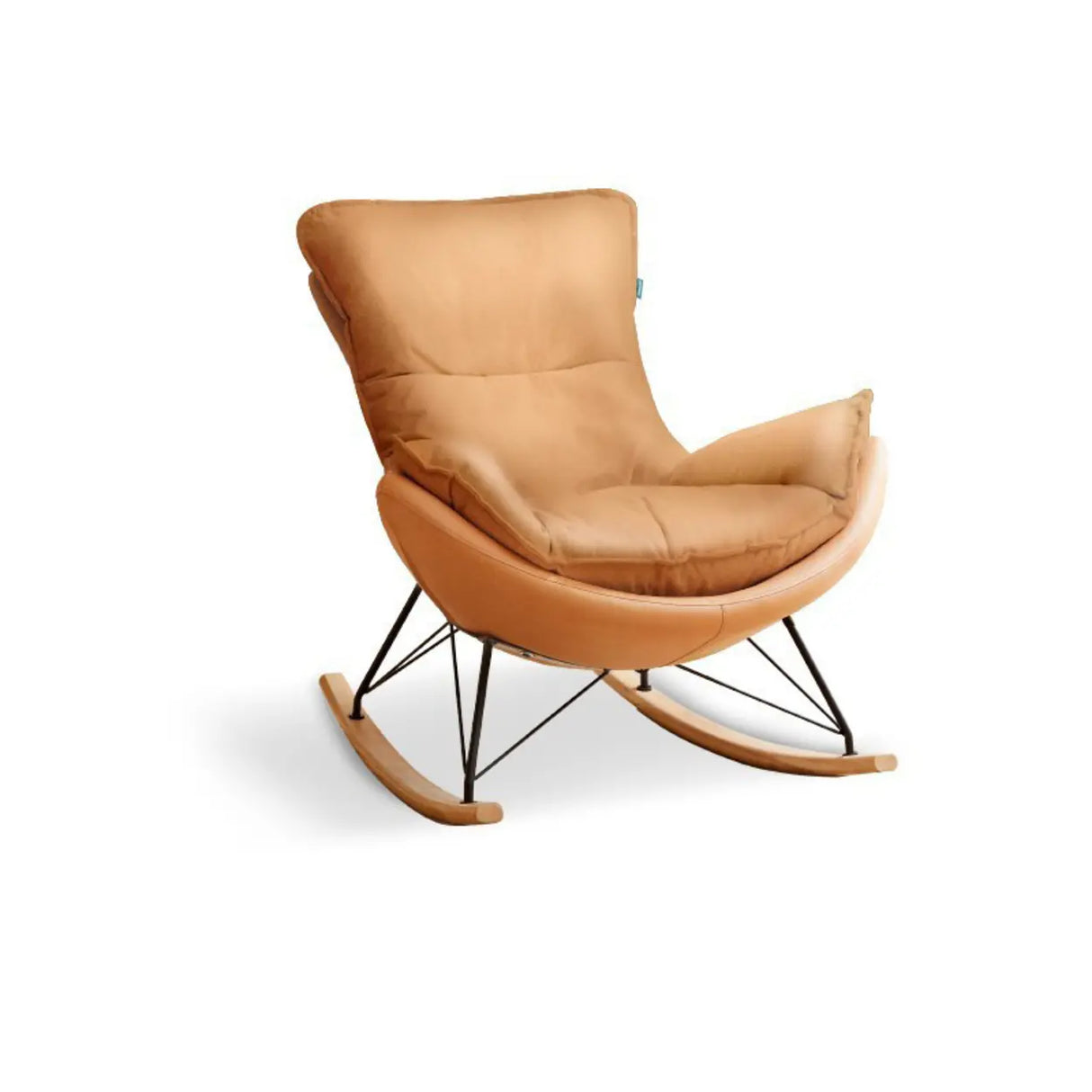 White Orange Scratch Resistant Upholstered Rocking Chair Image - 2