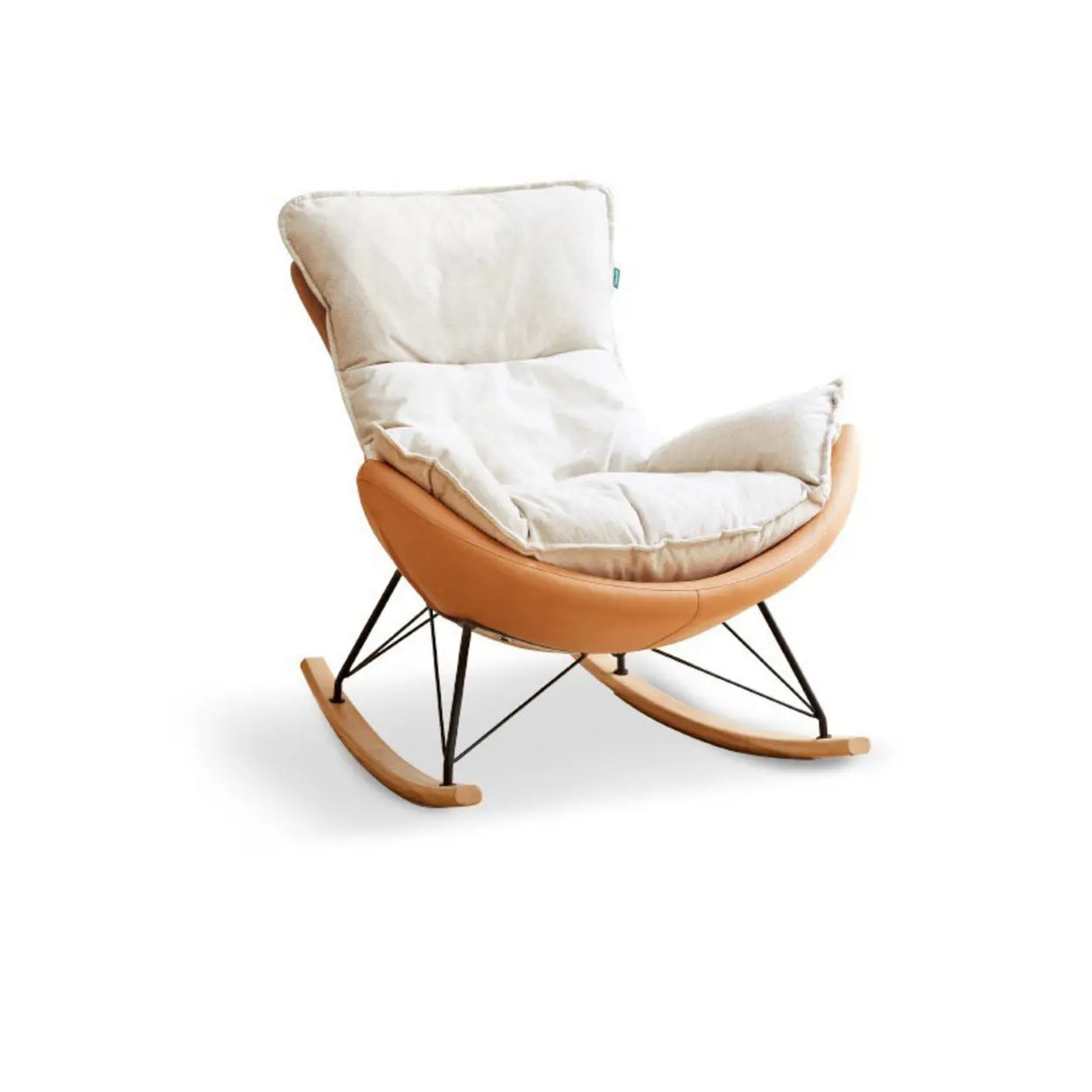 White Orange Scratch Resistant Upholstered Rocking Chair Image - 3