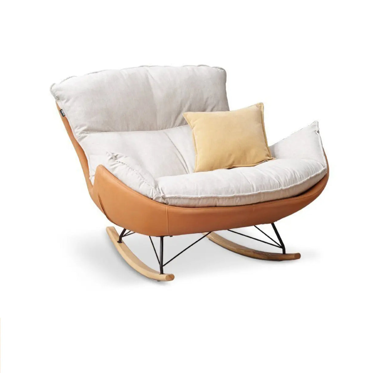 White Orange Scratch Resistant Upholstered Rocking Chair Image - 7