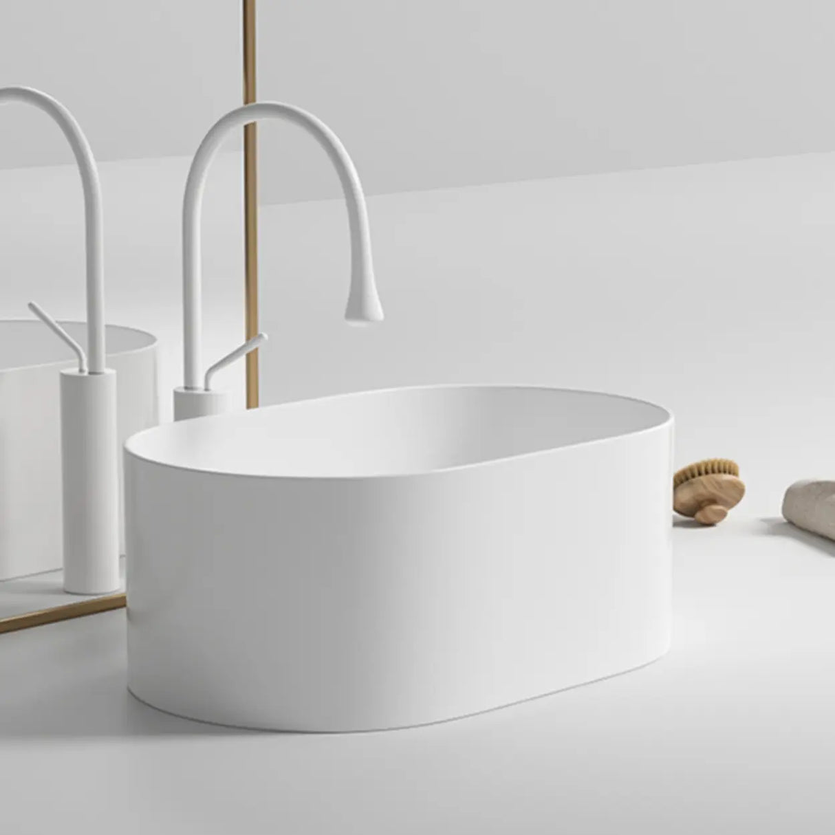 White Oval Ceramic Vessel Sinks with Midpostition Hole Image - 1