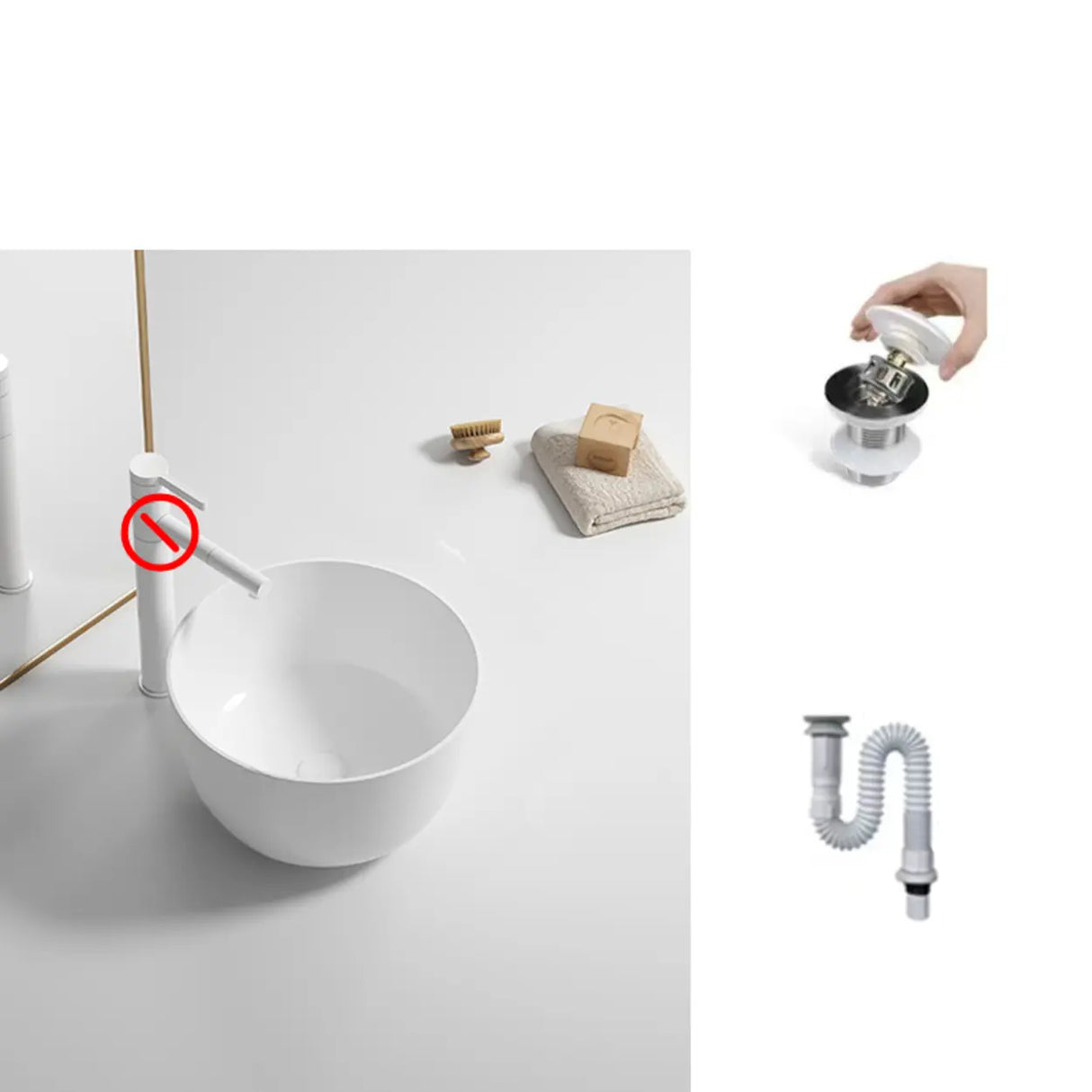 White Oval Ceramic Vessel Sinks with Midpostition Hole Image - 12