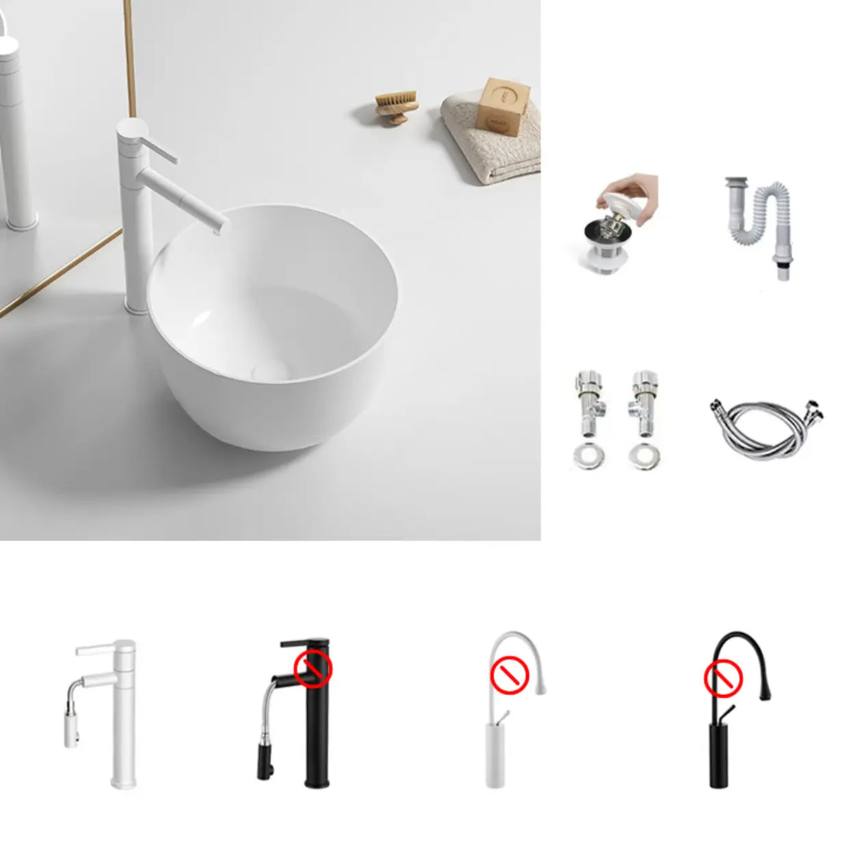 White Oval Ceramic Vessel Sinks with Midpostition Hole Image - 13