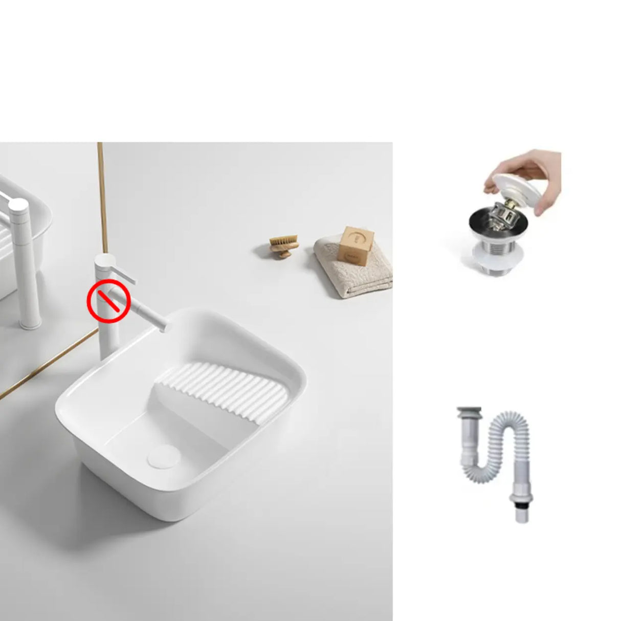 White Oval Ceramic Vessel Sinks with Midpostition Hole Image - 14