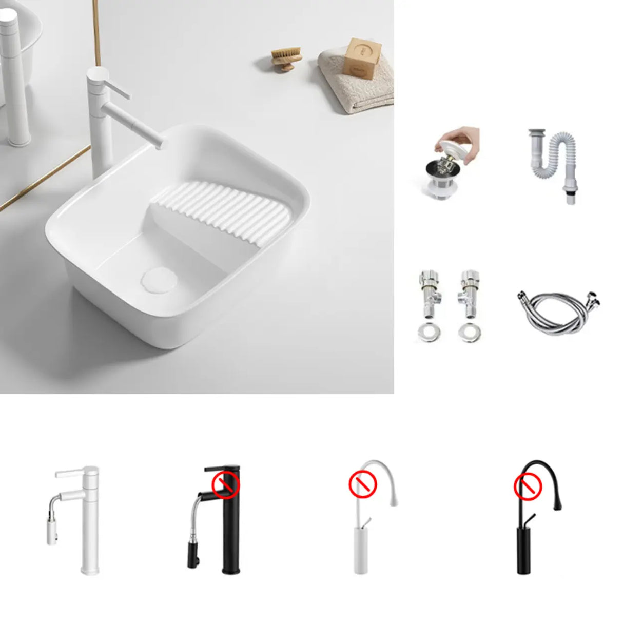 White Oval Ceramic Vessel Sinks with Midpostition Hole Image - 15