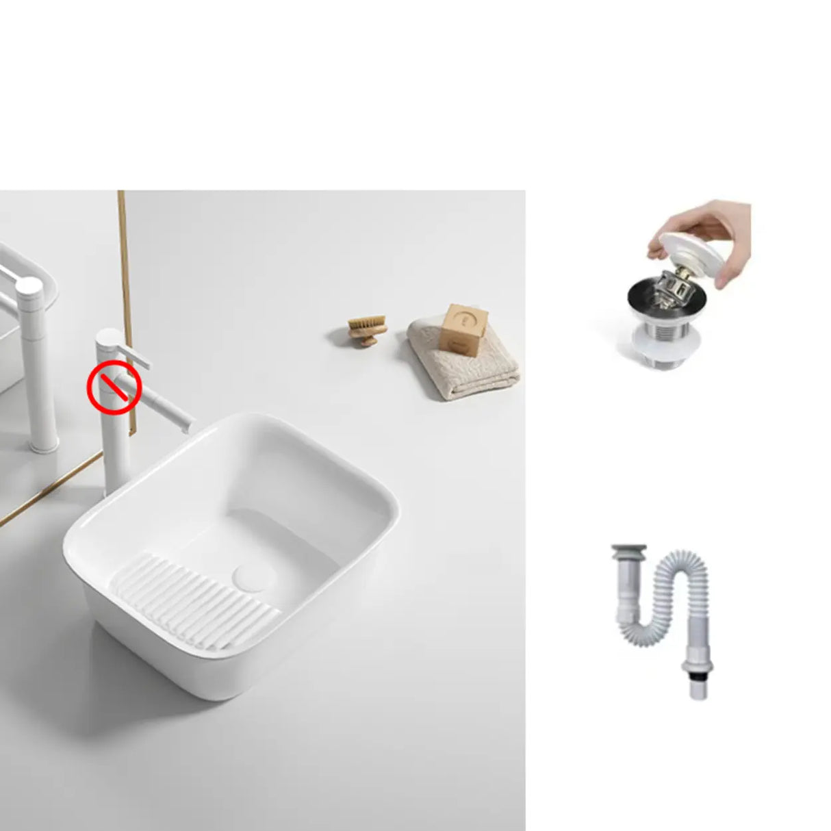 White Oval Ceramic Vessel Sinks with Midpostition Hole Image - 16