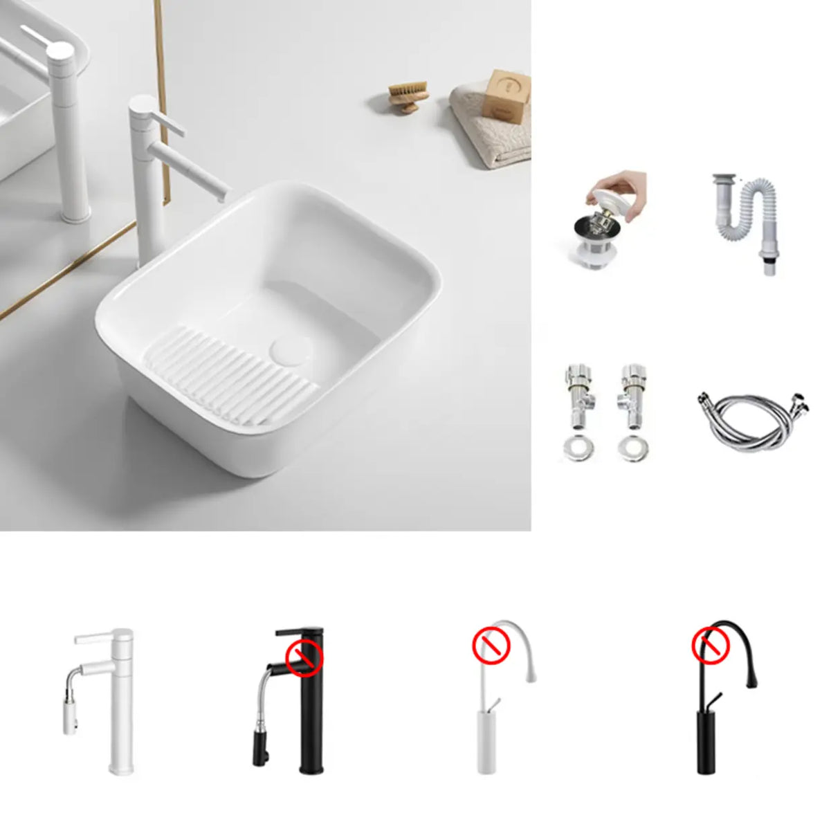 White Oval Ceramic Vessel Sinks with Midpostition Hole Image - 17