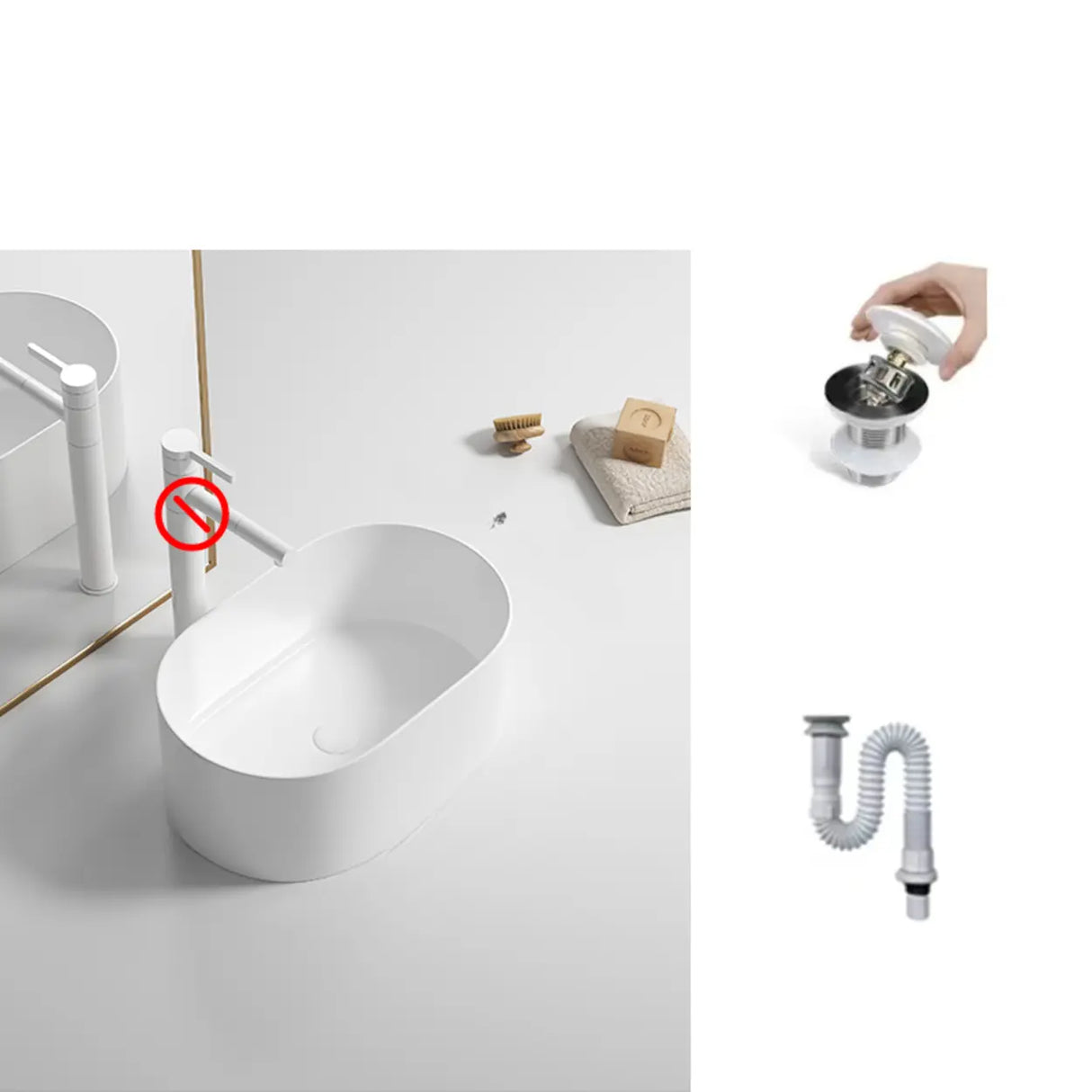 White Oval Ceramic Vessel Sinks with Midpostition Hole Image - 2