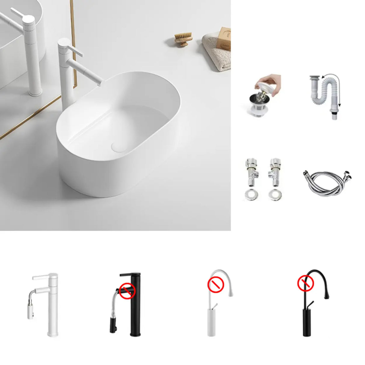 White Oval Ceramic Vessel Sinks with Midpostition Hole Image - 3