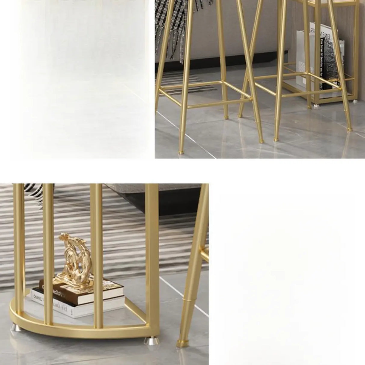 White Oval Marble Tall Bar Table with Gold Frame Image - 10