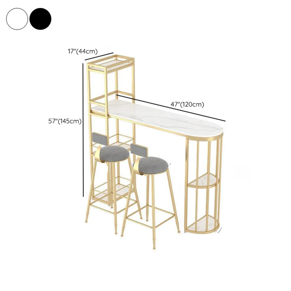 White Oval Marble Tall Bar Table with Gold Frame
