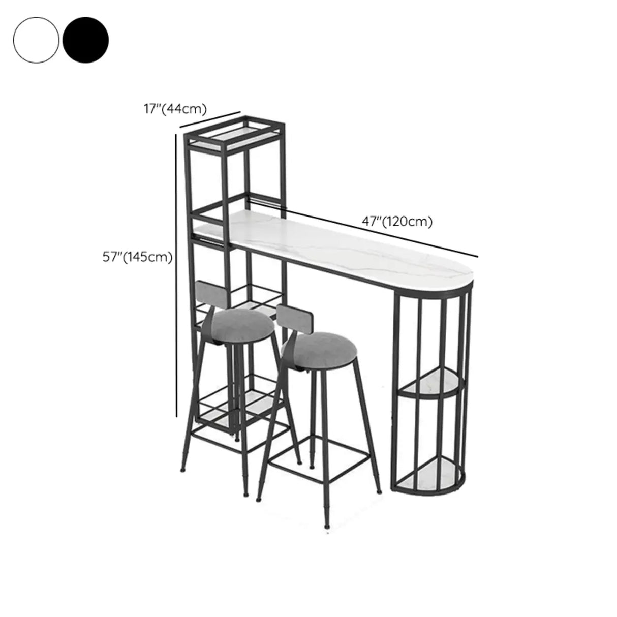 White Oval Marble Tall Bar Table with Gold Frame Image - 15