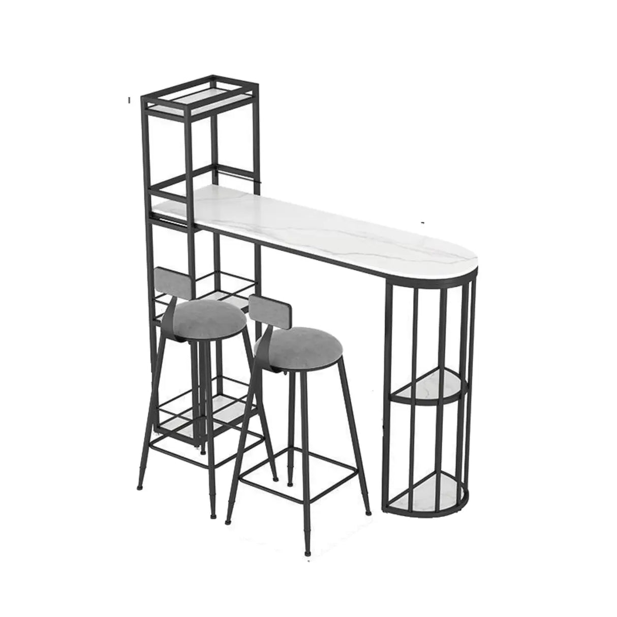 White Oval Marble Tall Bar Table with Gold Frame Image - 5