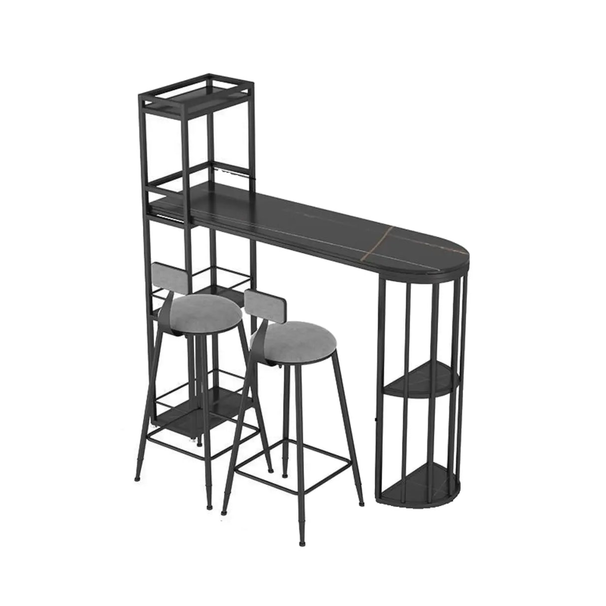 White Oval Marble Tall Bar Table with Gold Frame Image - 6