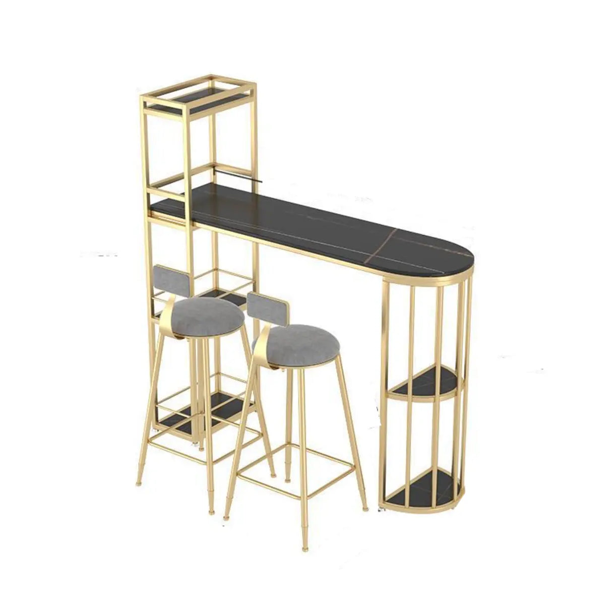 White Oval Marble Tall Bar Table with Gold Frame Image - 7