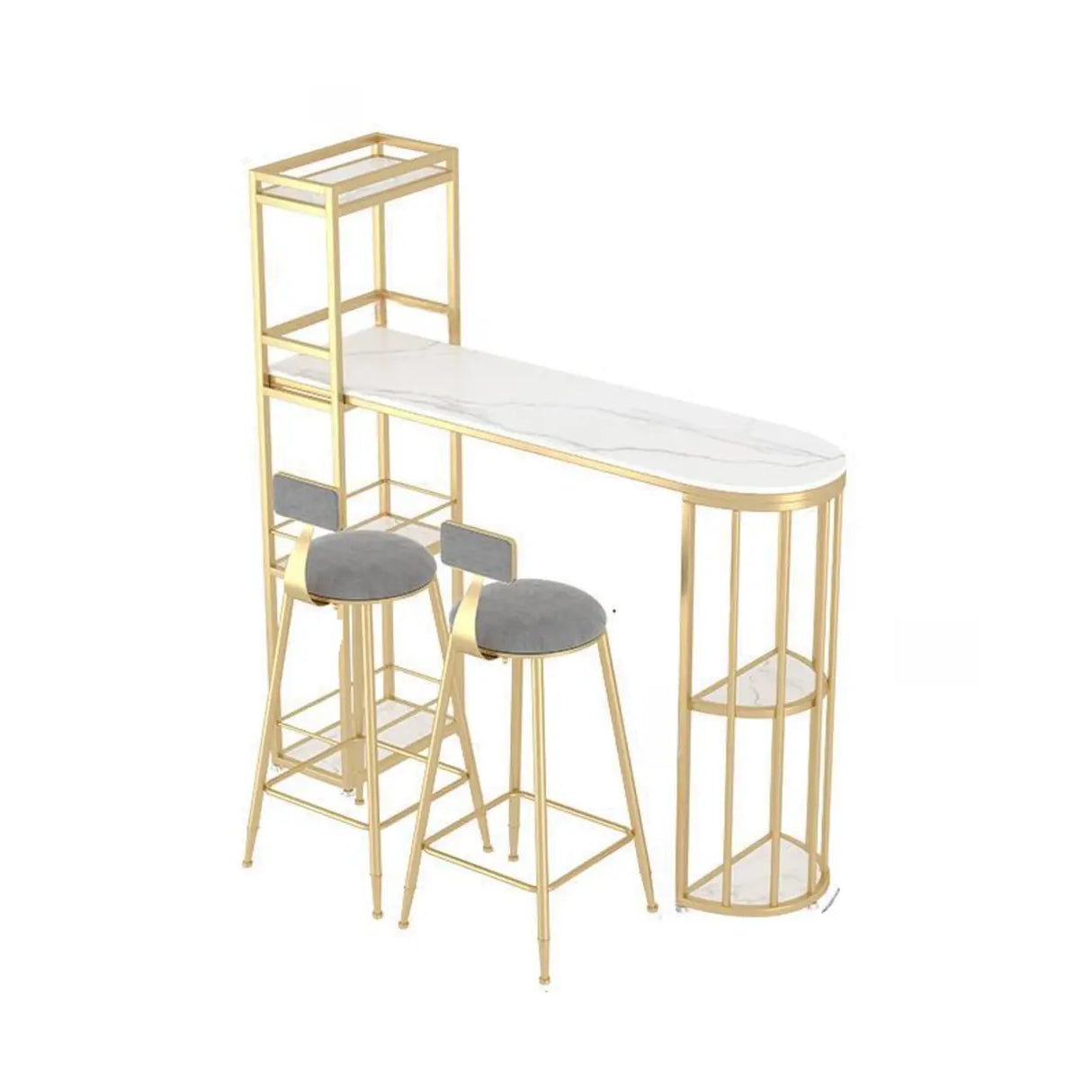 White Oval Marble Tall Bar Table with Gold Frame Image - 8