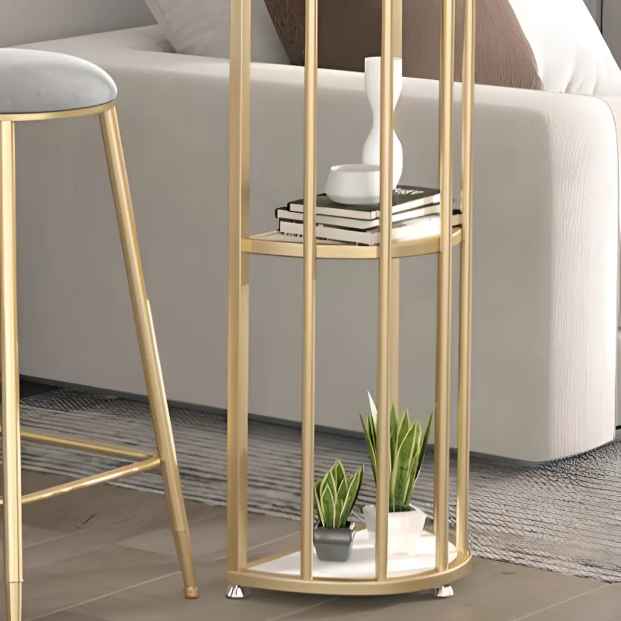 White Oval Marble Tall Bar Table with Gold Frame Image - 9