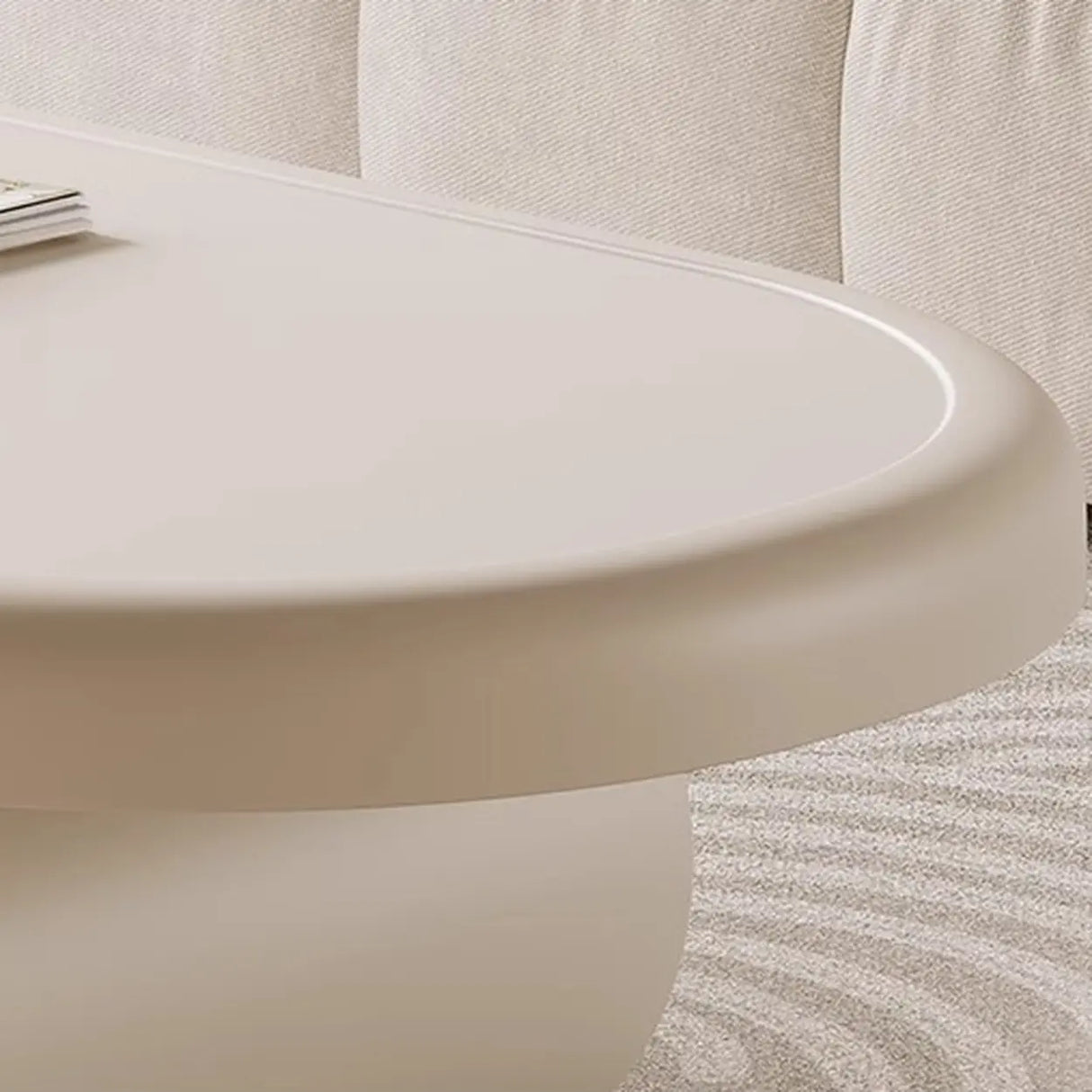 White Oval Wooden Fixed Coffee Table with Storage Image - 4