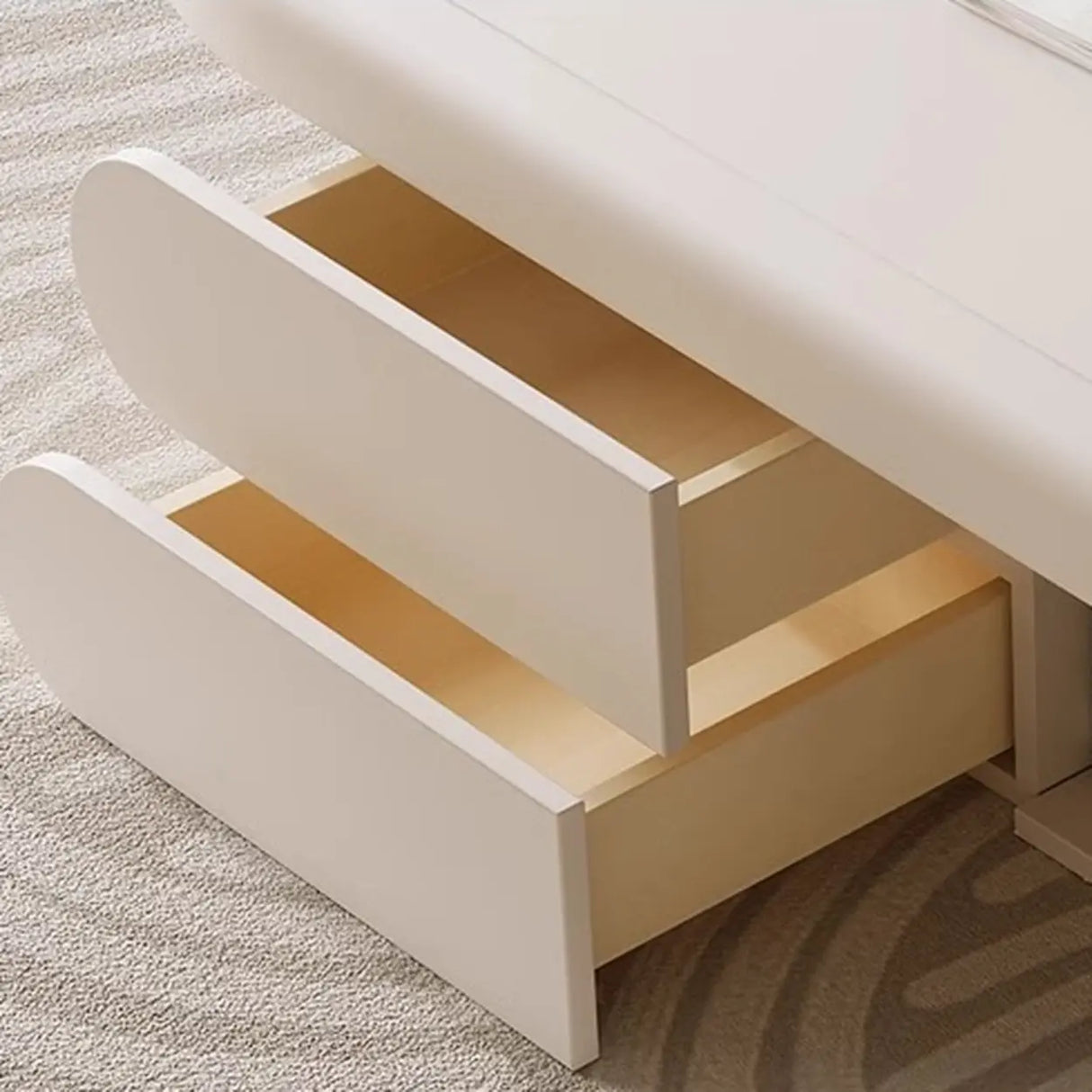 White Oval Wooden Fixed Coffee Table with Storage Image - 5