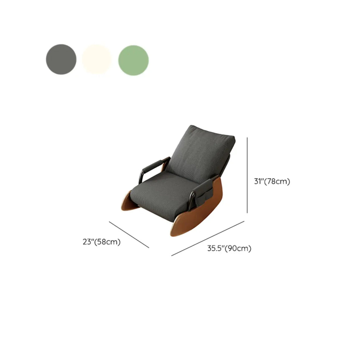 White Recessed Arm Brown Wood Leg Rocking Chair