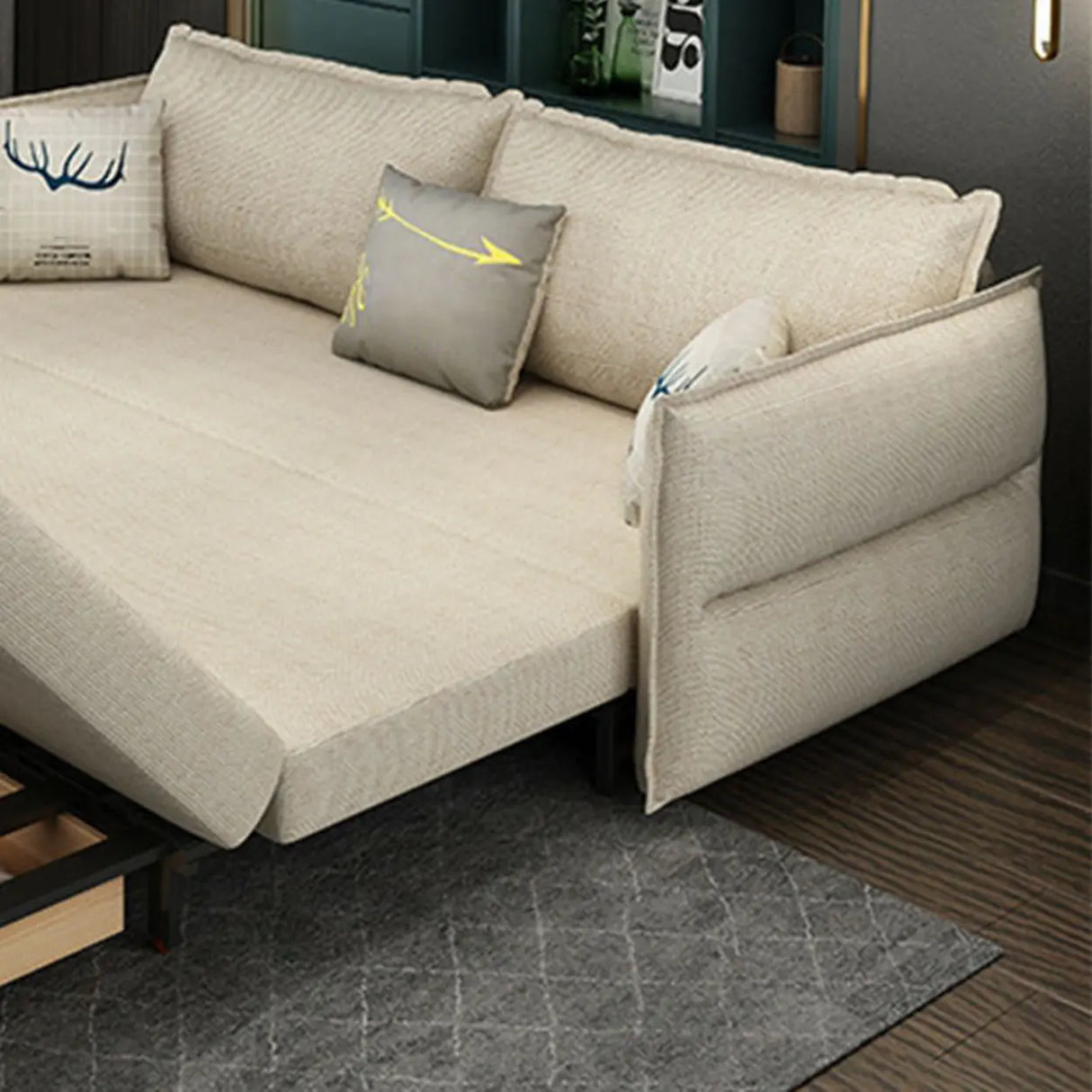 White Recessed Arm Sleeper Sofa Bed with Slipcover Image - 10