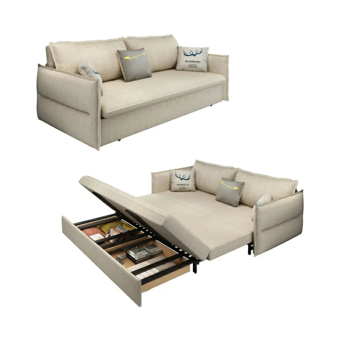 White Recessed Arm Sleeper Sofa Bed with Slipcover Image - 2