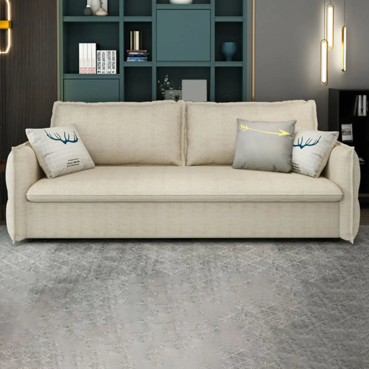 White Recessed Arm Sleeper Sofa Bed with Slipcover Image - 4