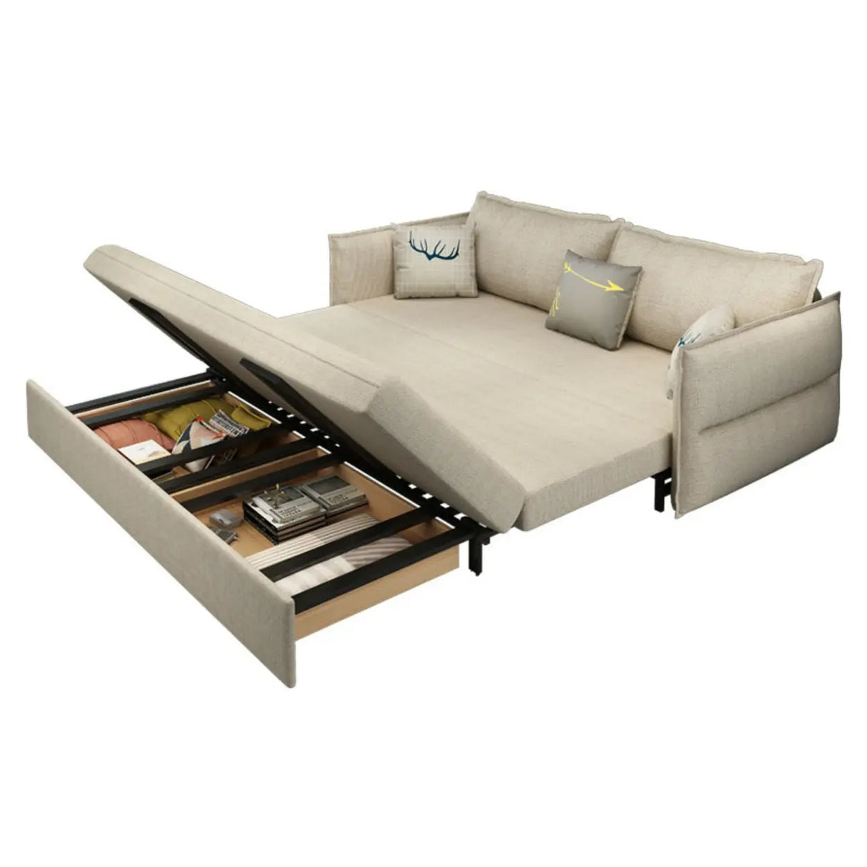 White Recessed Arm Sleeper Sofa Bed with Slipcover Image - 6