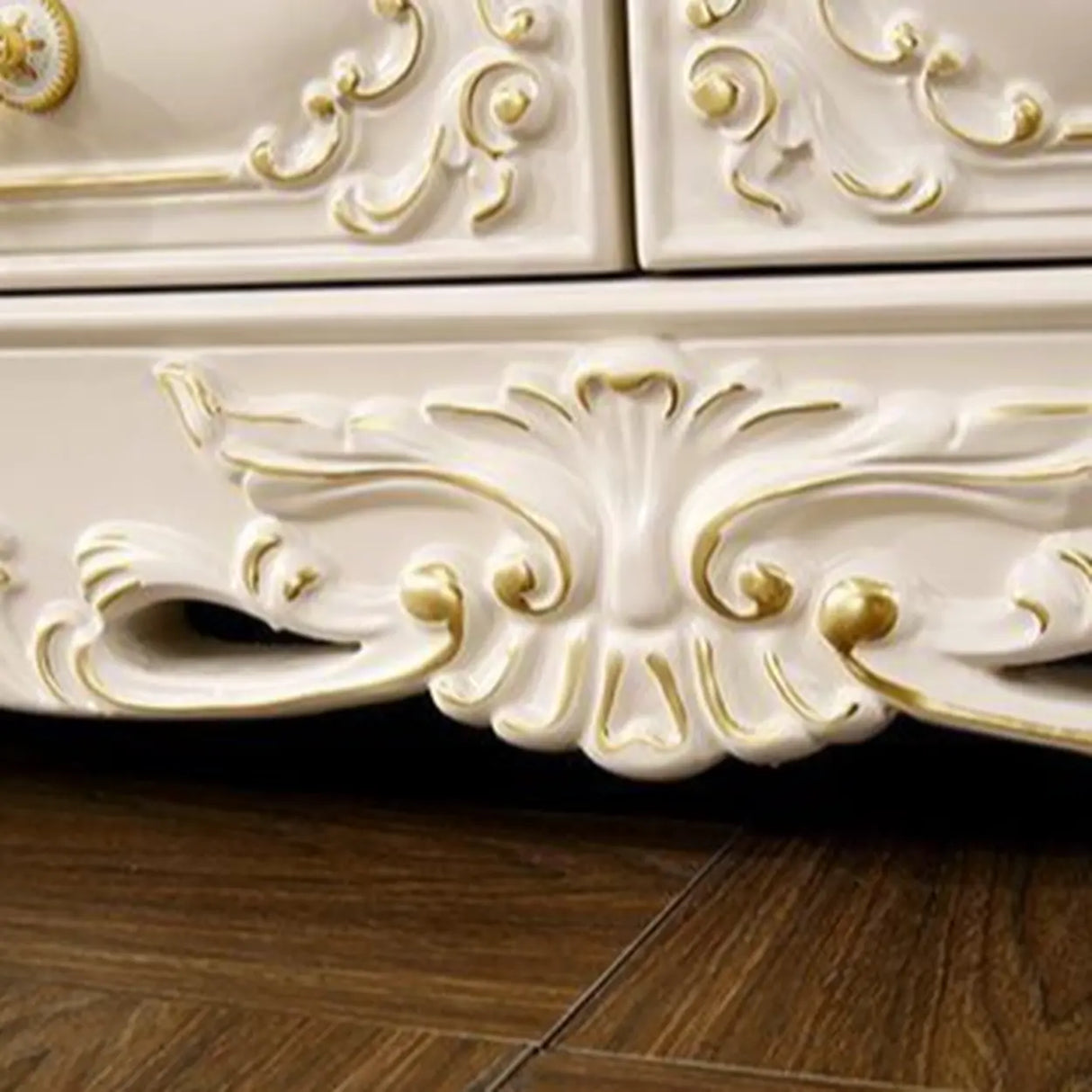 White Rectangle Carving Marble Storage Coffee Table Image - 6