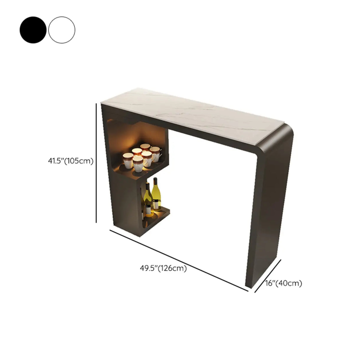 White Rectangle Marble MDF Console Bar Table with Shelf Image - 11