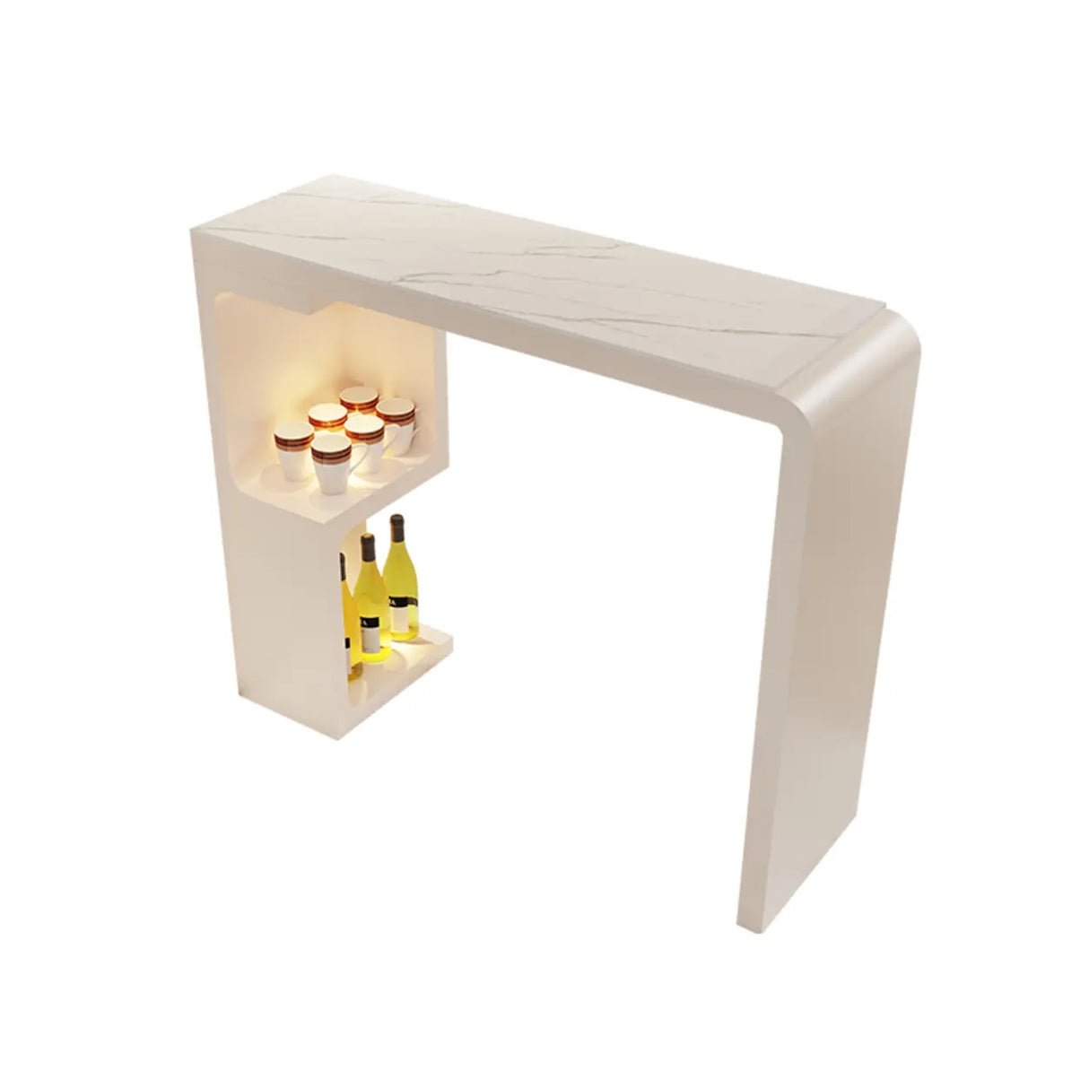 White Rectangle Marble MDF Console Bar Table with Shelf Image - 2