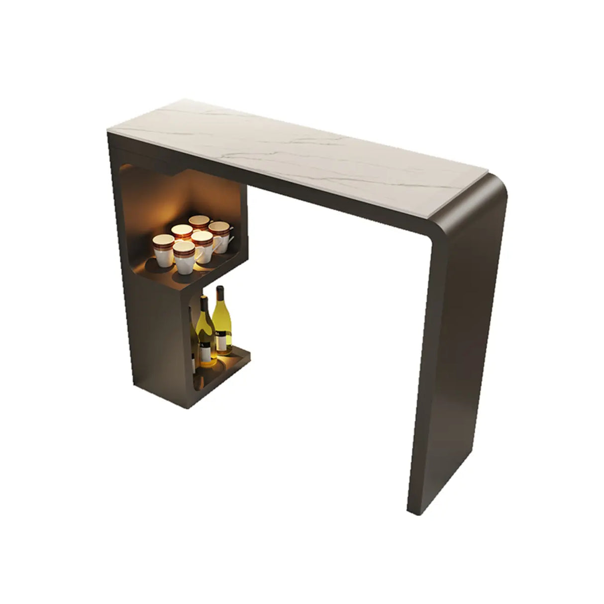 White Rectangle Marble MDF Console Bar Table with Shelf Image - 3