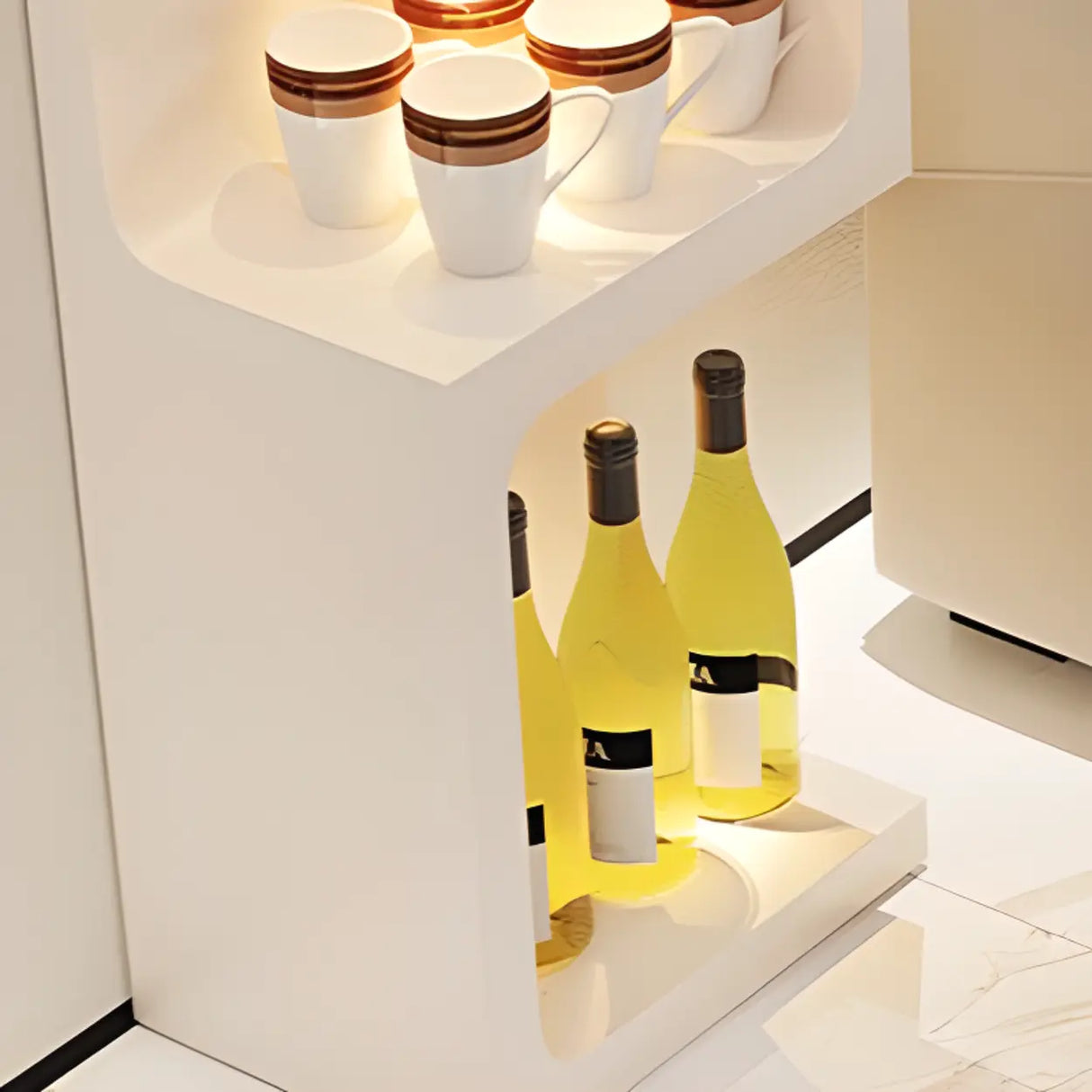 White Rectangle Marble MDF Console Bar Table with Shelf Image - 7