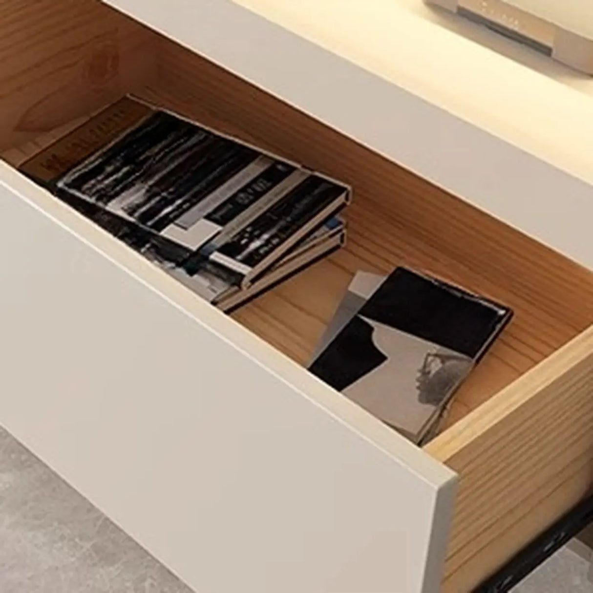 White Rectangle Open Storage Cabinet Stone TV Stand Image - 8