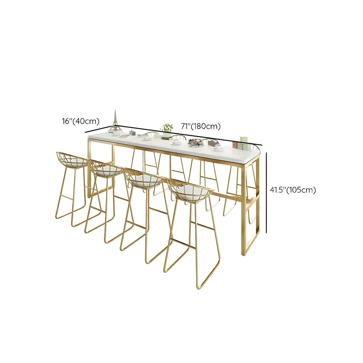 White Rectangle Rock Slab Large Bar Table With Footrest Image - 12