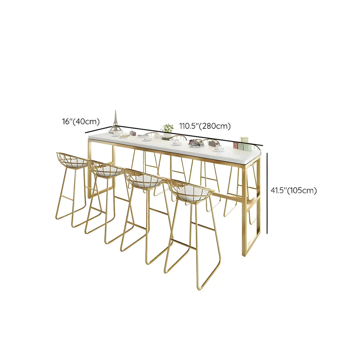 White Rectangle Rock Slab Large Bar Table With Footrest Image - 17