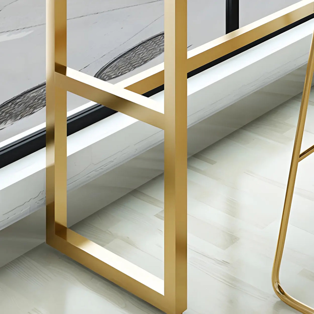 White Rectangle Rock Slab Large Bar Table With Footrest Image - 4