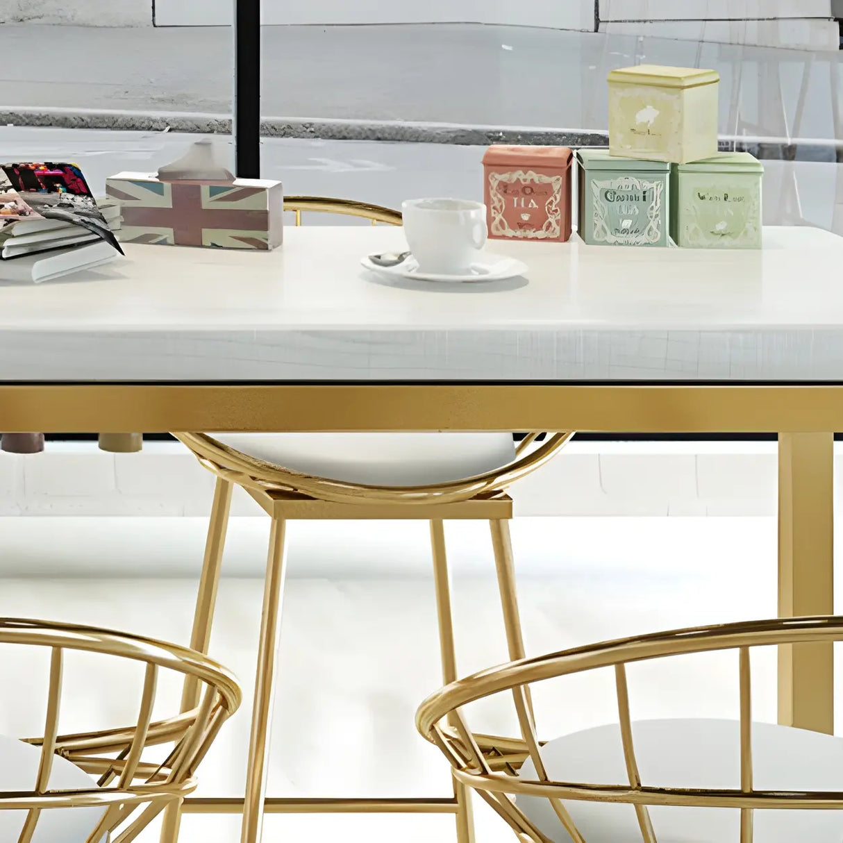 White Rectangle Rock Slab Large Bar Table With Footrest Image - 6