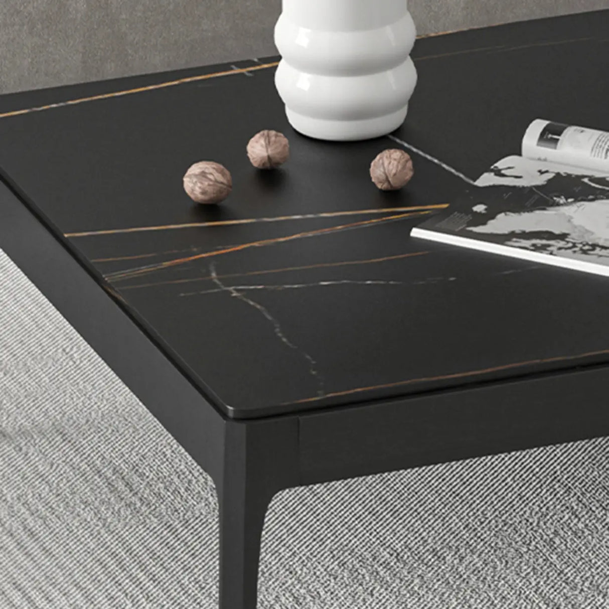 White Rectangle Stone Top Ash Base Single Coffee Table Image - 12