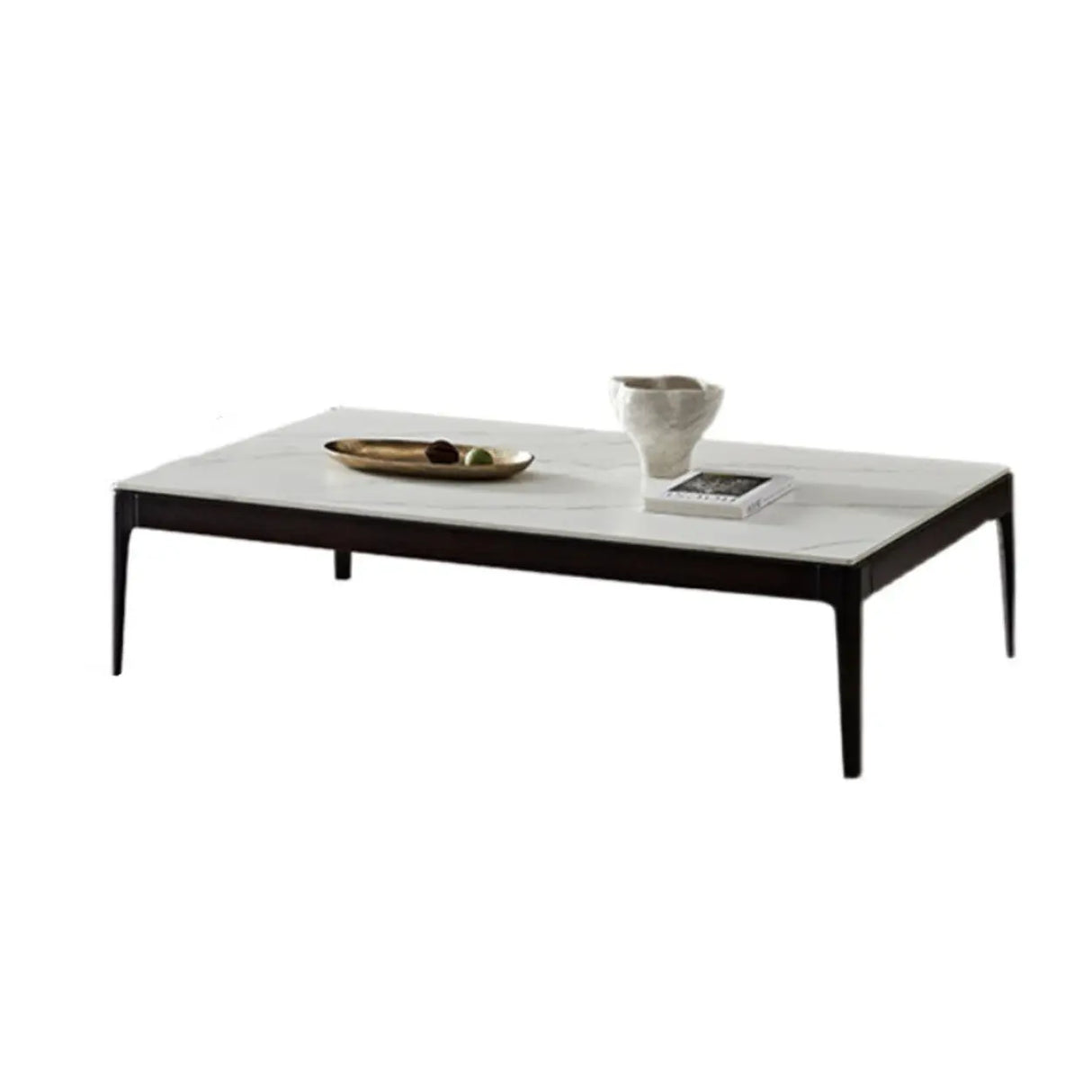 White Rectangle Stone Top Ash Base Single Coffee Table Image - 5