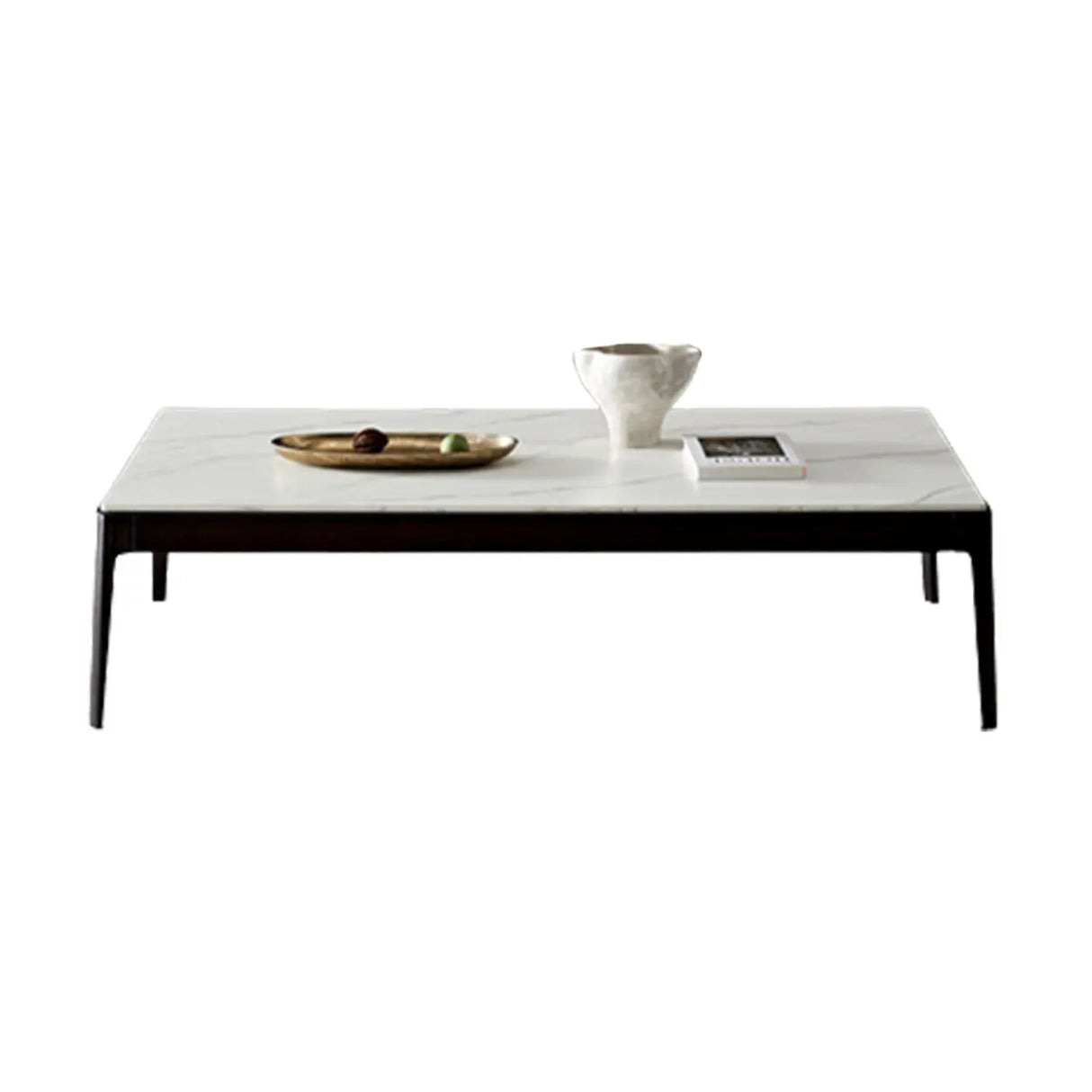 White Rectangle Stone Top Ash Base Single Coffee Table Image - 8